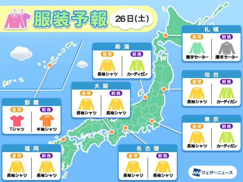 10月26日(土)　各地の気温変化と最適な服装