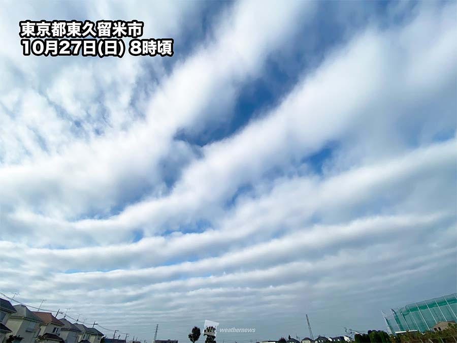 東京多摩など　波のような縞模様の雲が通過　天気の下り坂を示唆