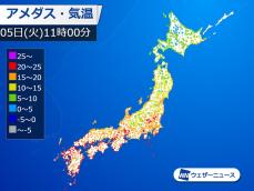 北から寒気の影響が広がる　北日本や北陸は気温上がらず