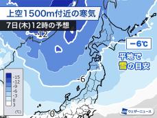 日本列島上空に寒気が南下　北海道は今夜から平地も雪に