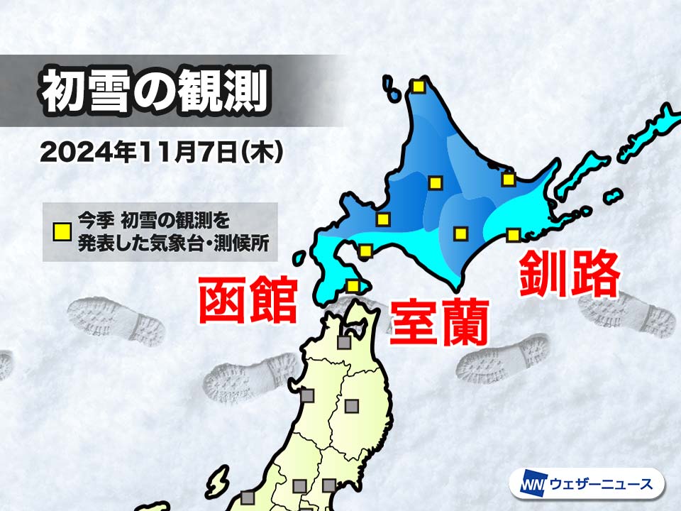 函館・室蘭・釧路で初雪　札幌では今季初積雪を観測