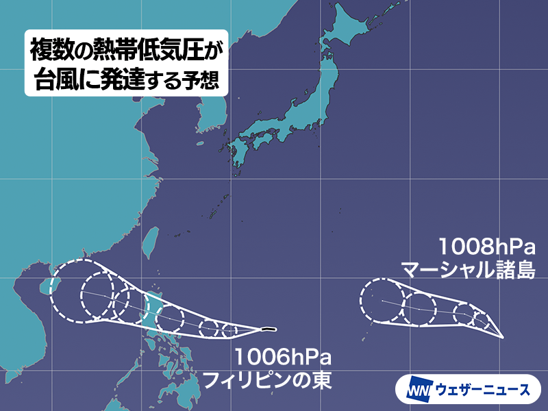 南海上で新たに2つの台風発生予想　台風になれば23号・24号