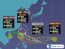 3つの台風が相次いでフィリピン方面へ　4つ目の台風発生の可能性も