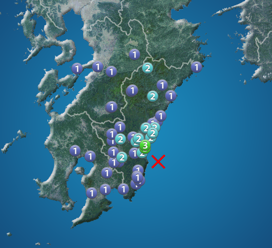 日向灘でM4.4の地震　宮崎市で震度3　津波の心配なし