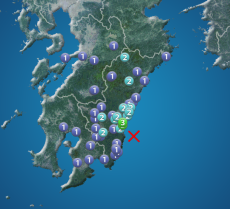 宮崎県で震度3の地震発生