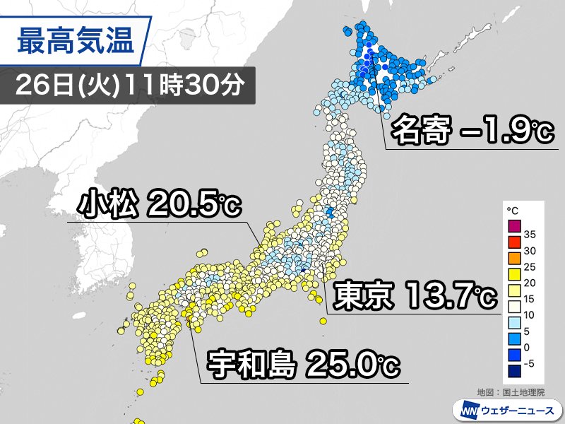 南風が吹き込んで気温が上昇　四国で夏日、北陸でも20℃以上に