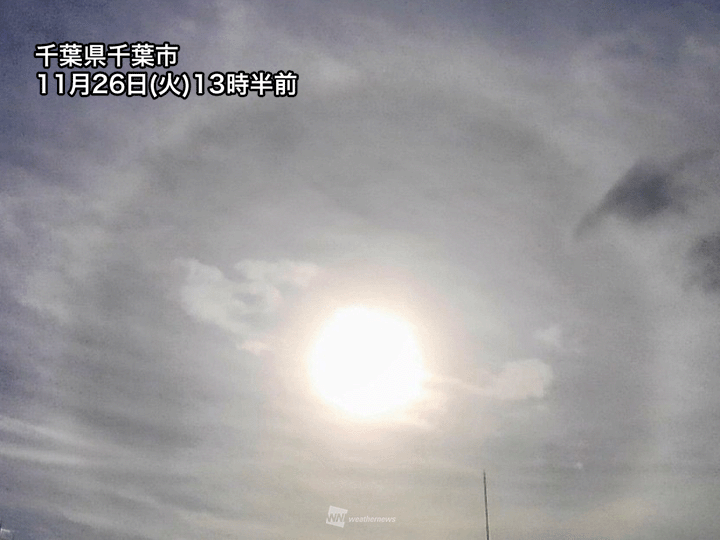 関東上空にハロ　天気下り坂で夕方以降は雨　ピークは深夜の予想