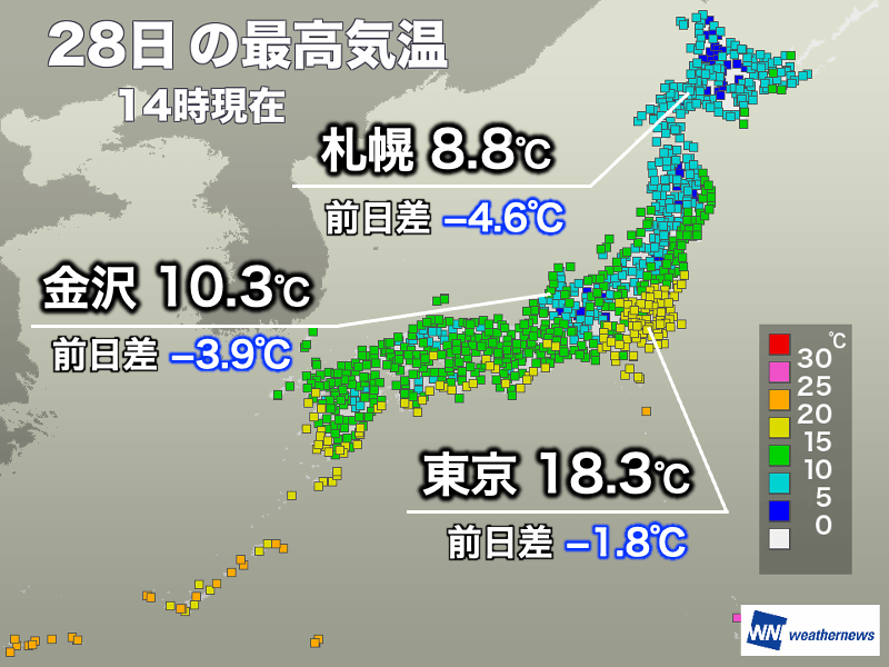 寒気流入で全国的に気温低下　関東も風が冷たい