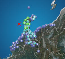 石川県で震度3の地震発生