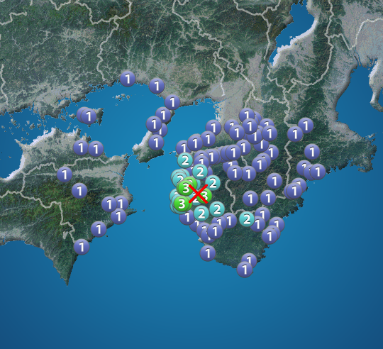 和歌山県北部でM4.2の地震　和歌山県で震度3　津波の心配なし