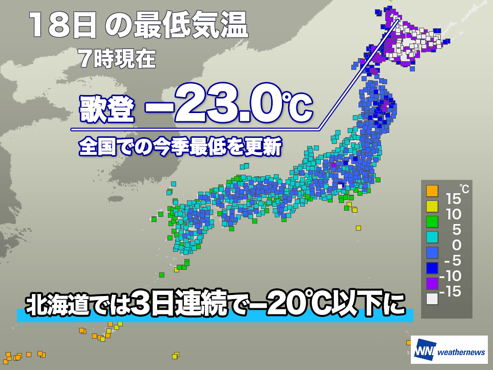 北海道では−23℃を観測　連日の厳しい冷え込みに