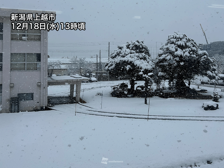 新潟の平野部で積雪が急増　長野県北部には大雪警報