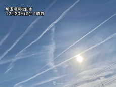 東海や関東でたくさんの飛行機雲　空の高い所は水蒸気が多い