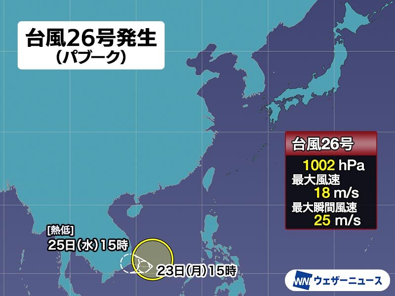 台風26号(パブーク)発生　12月の台風発生も珍しくはない