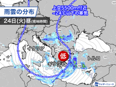 ヨーロッパ地中海沿岸で荒天　寒気を伴った低気圧が通過