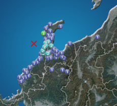 石川県西方沖でM4.3の地震　志賀町で震度3　津波の心配なし