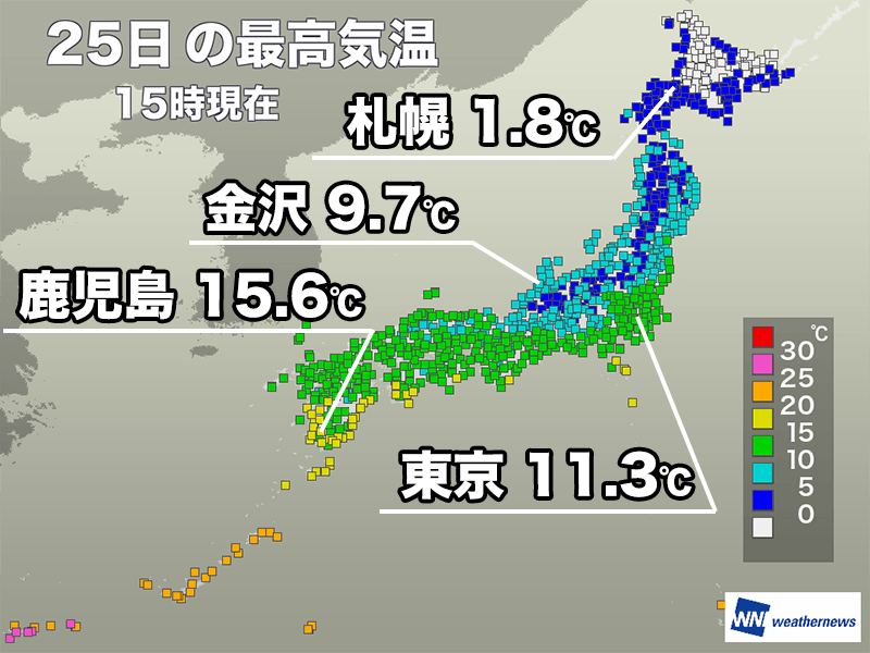 クリスマスは厳しい寒さなし　関東など明日は気温が上昇