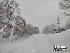 青森市はひと晩で20cm以上も積雪急増　断続的な強い雪に注意