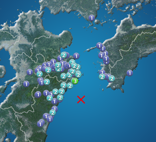 日向灘でM4.4の地震　大分県で震度3　津波の心配なし