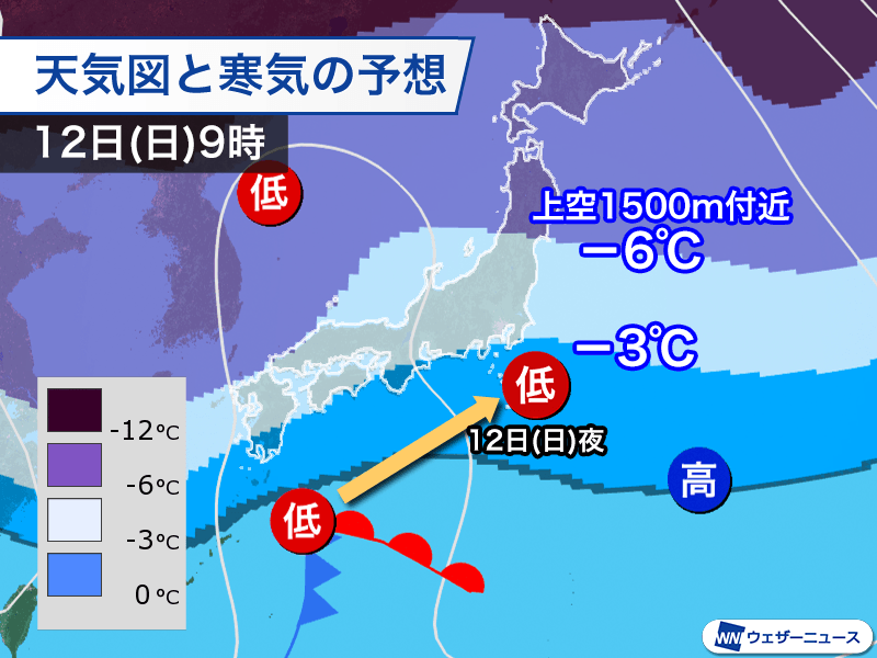 日曜日は本州南岸を低気圧通過　寒気残り関東などで雪の可能性