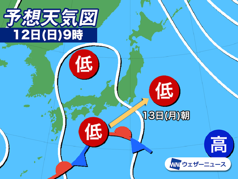 12日は関東南岸を低気圧が通過　雪の可能性は小さい傾向へ