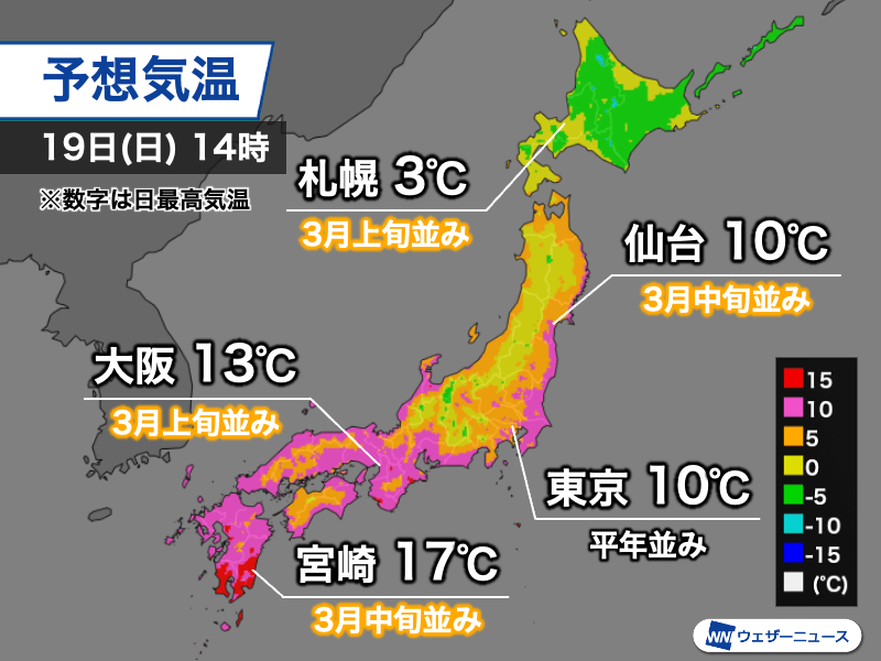 寒気後退で3月並みの気温に　関東は雲が多く寒さ優勢