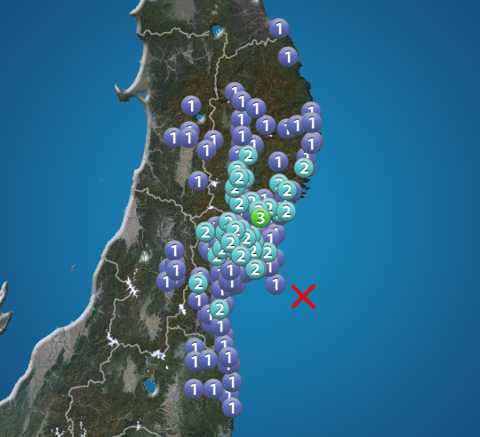 宮城県沖でM4.1の地震　岩手県一関市で震度3　津波の心配なし