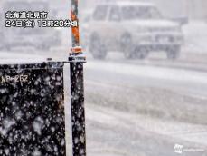 北海道のオホーツク海側でも雪が強まる　湿った雪で着雪注意