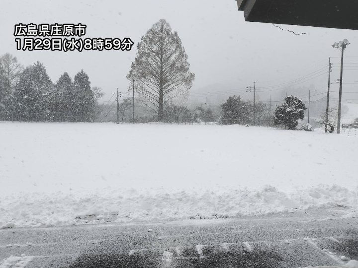 西日本の山沿いは30cm近い積雪増加　午前中は断続的に雪が続く