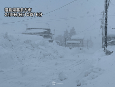 東北や北陸などで断続的に強い雪　山沿いを中心に積雪が増加