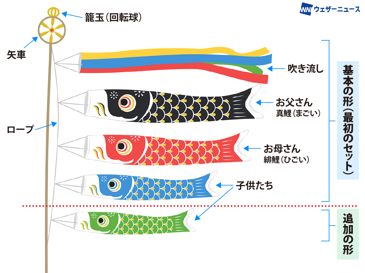 最初は「真鯉」と「緋鯉」の2色のみだった？ 鯉のぼりの豆知識