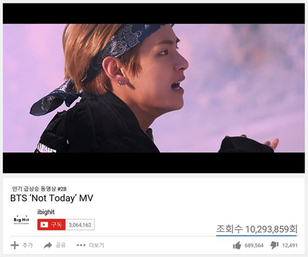 「防弾少年団」の「Not Today」MV、韓国グループ最短時間1000万ビュー突破！