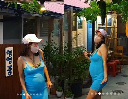 女優チョン・ヘビン、“営業中”の店の前で何してるの？…臨月のDラインを誇り「ダンス本能」爆発