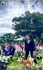 俳優イ・ギウ、野外結婚式の様子を公開…タキシード姿で愛犬と入場