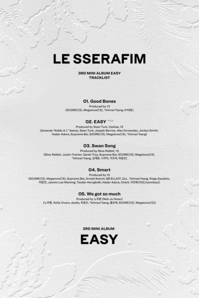 「LE SSERAFIM」、3rdミニアルバム「EASY」のトラックリスト公開！メンバー全員が曲作業に参加