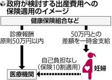 出産診療報酬「５０万円以内」、妊婦は自己負担ゼロ・現行一時金との差額支給も…政府検討