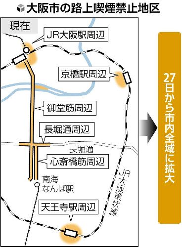 大阪市あすから路上喫煙は全面禁止…喫煙所設置追いつかず、「空白地帯」ではポイ捨ての懸念